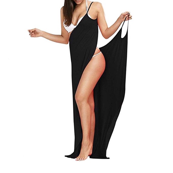 Sexy Black Sling Wrap Beach Dress Coverup - Picture 3 of 16